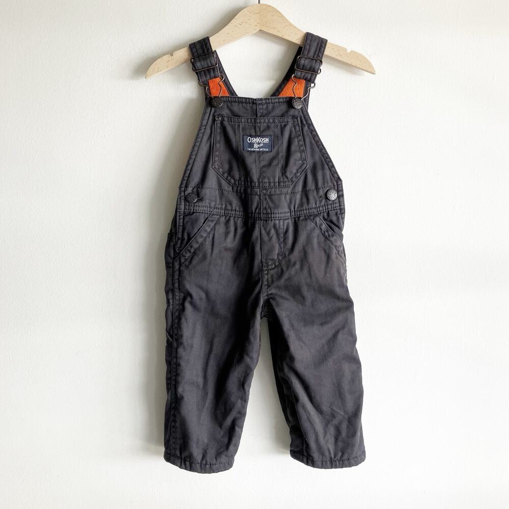 OshKosh Bgosh Baby Boys Size 9M Overalls Fleece Lined Dark Gray Winter Unisex